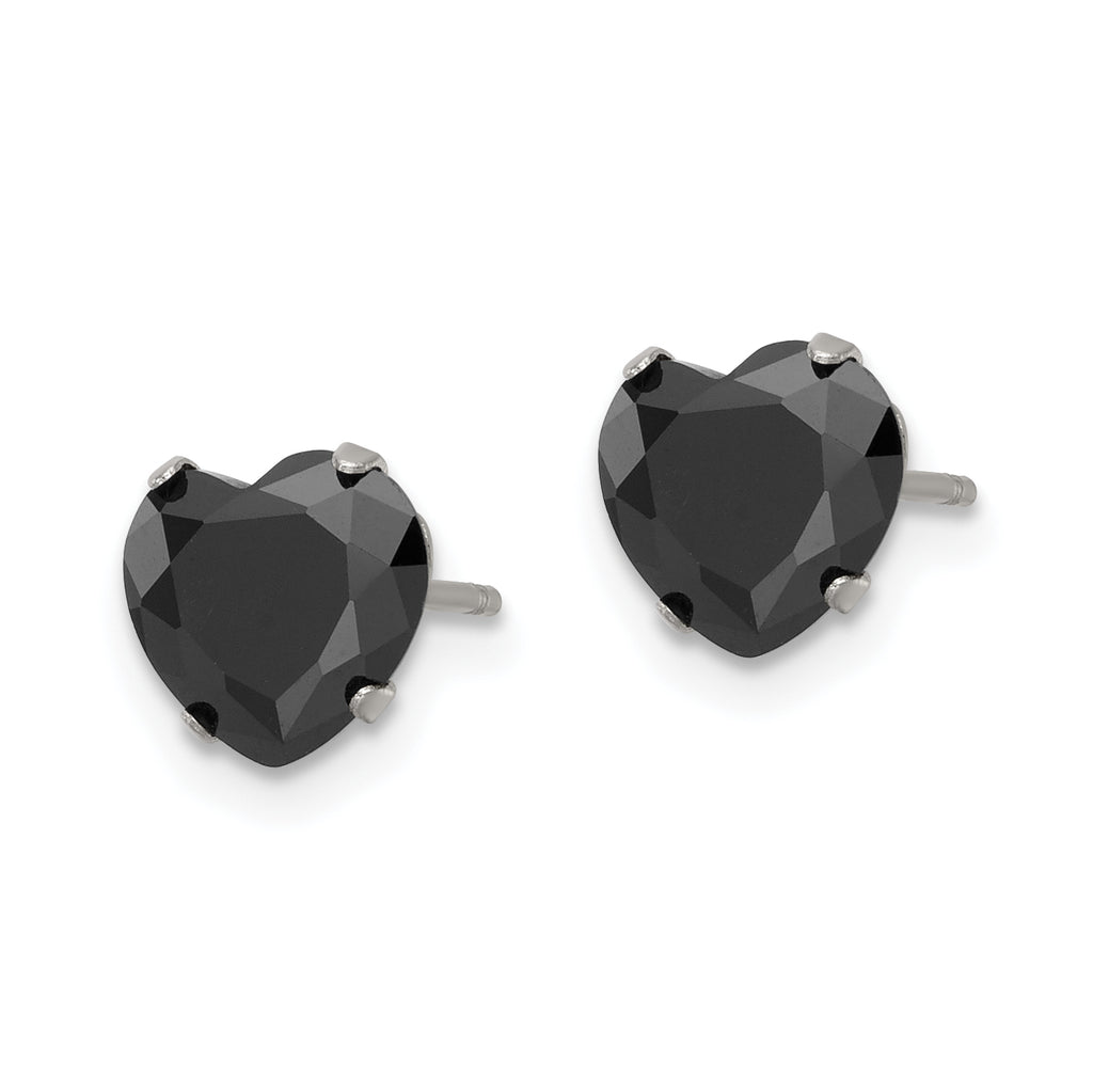 Black Heart CZ Stud Earrings in Stainless Steel