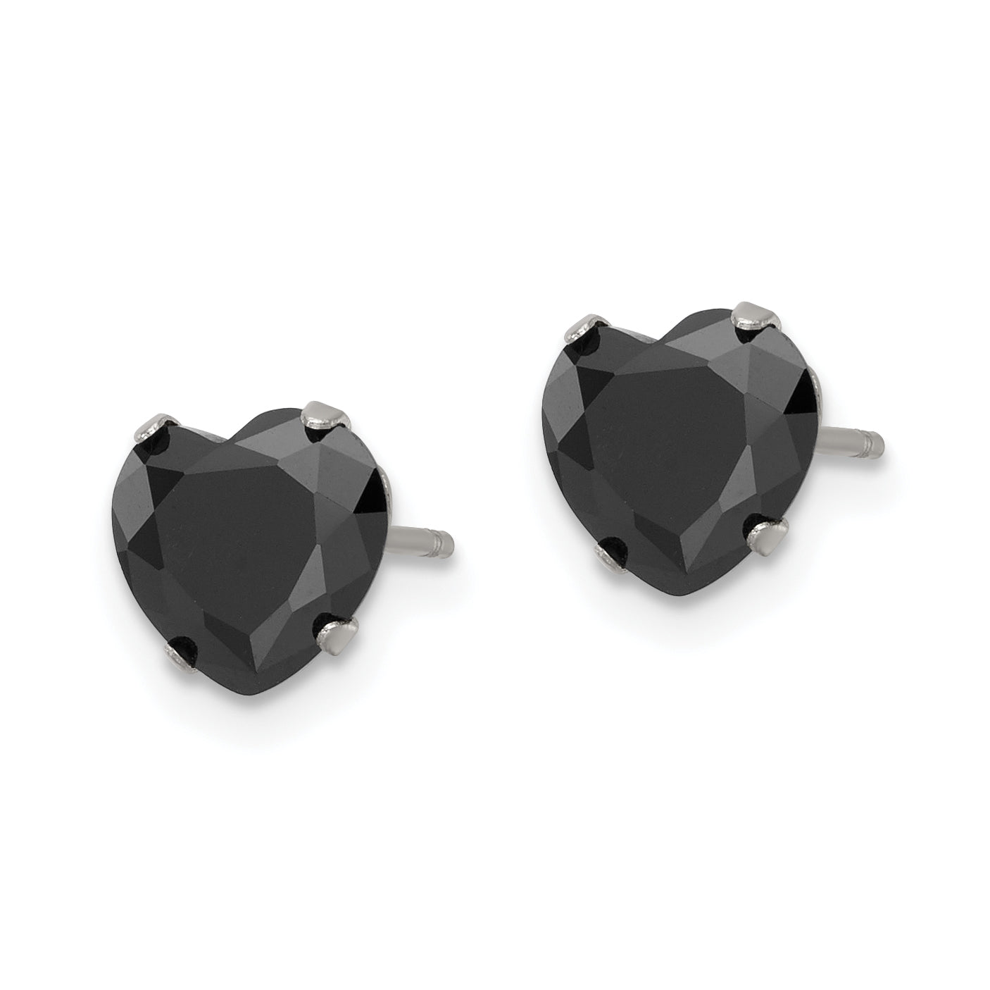 Black Heart CZ Stud Earrings in Stainless Steel