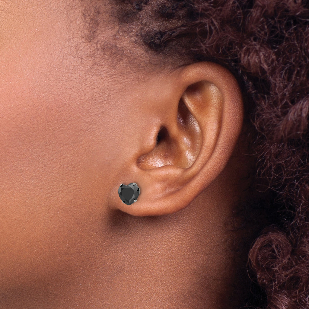 Black Heart CZ Stud Earrings in Stainless Steel