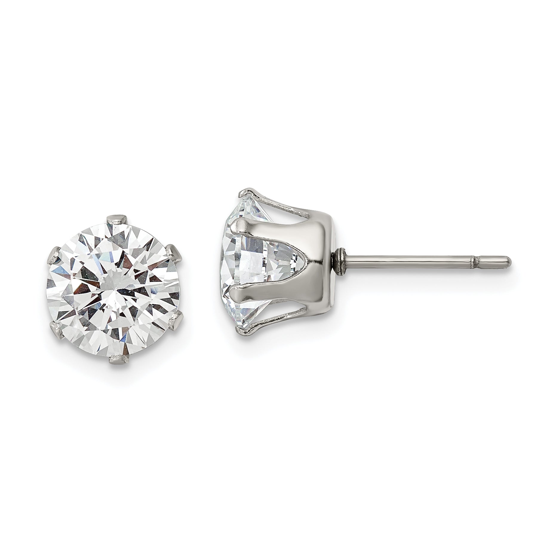 Chisel Stainless Steel Polished 8mm Round CZ Stud Post Earrings