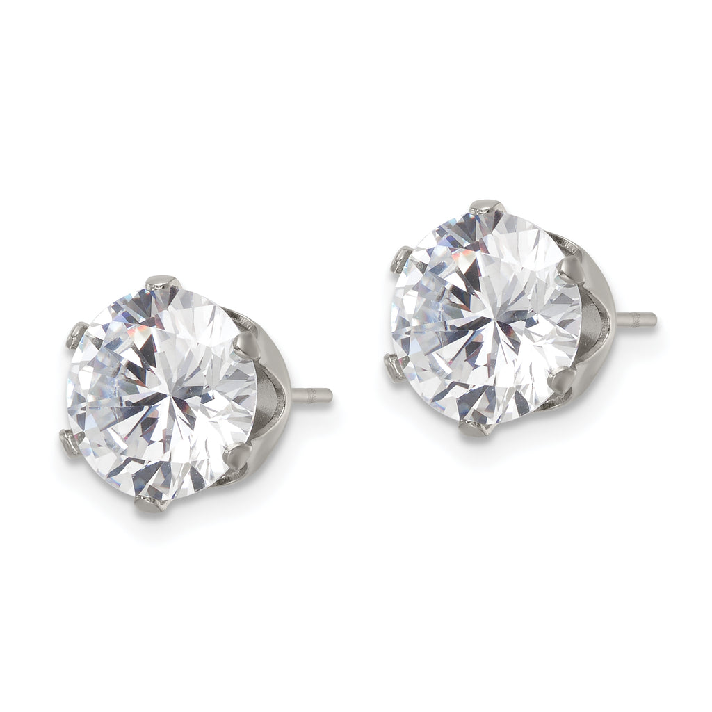 Round CZ Stud Earrings in Stainless Steel, 9mm