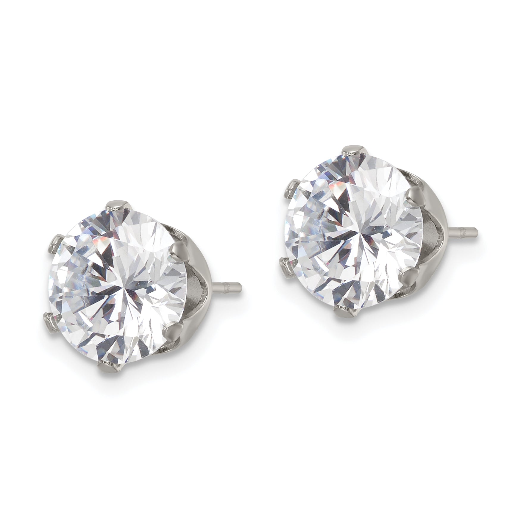 Round CZ Stud Earrings in Stainless Steel, 9mm