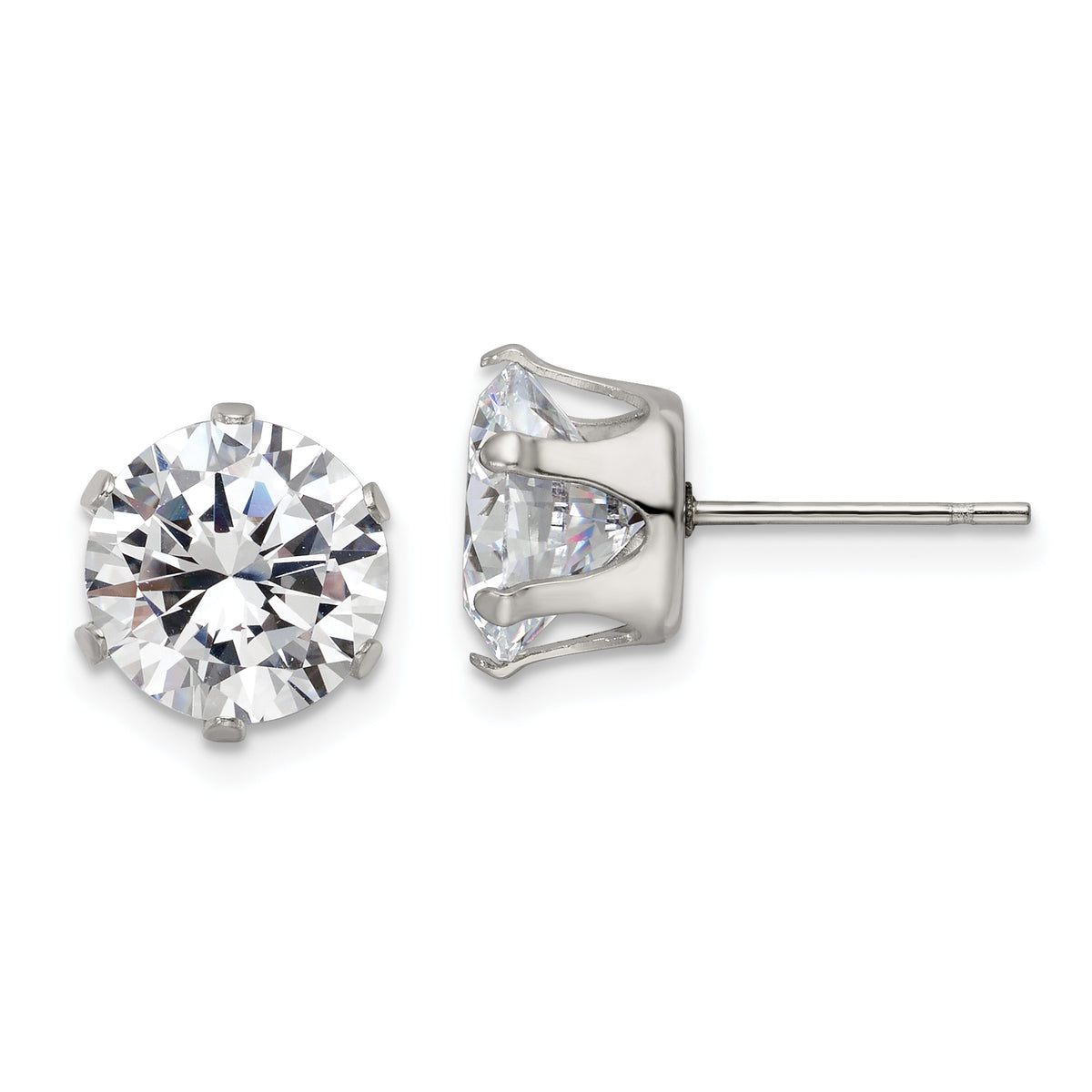 Chisel Stainless Steel Polished 9mm Round CZ Stud Post Earrings