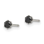 Black CZ Stud Earrings in Stainless Steel, 3mm