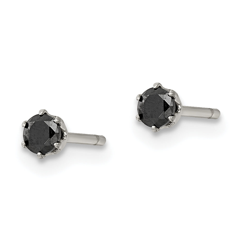 Black CZ Stud Earrings in Stainless Steel, 3mm