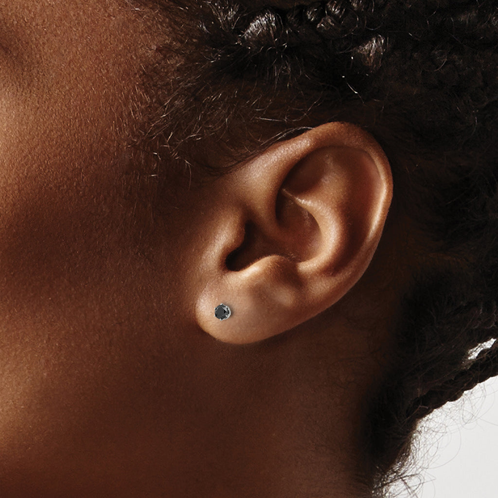 Black CZ Stud Earrings in Stainless Steel, 3mm