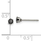 Black CZ Stud Earrings in Stainless Steel, 3mm