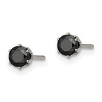 Black CZ Round Stud Earrings in Stainless Steel, 4mm
