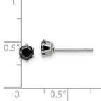 Black CZ Round Stud Earrings in Stainless Steel, 4mm