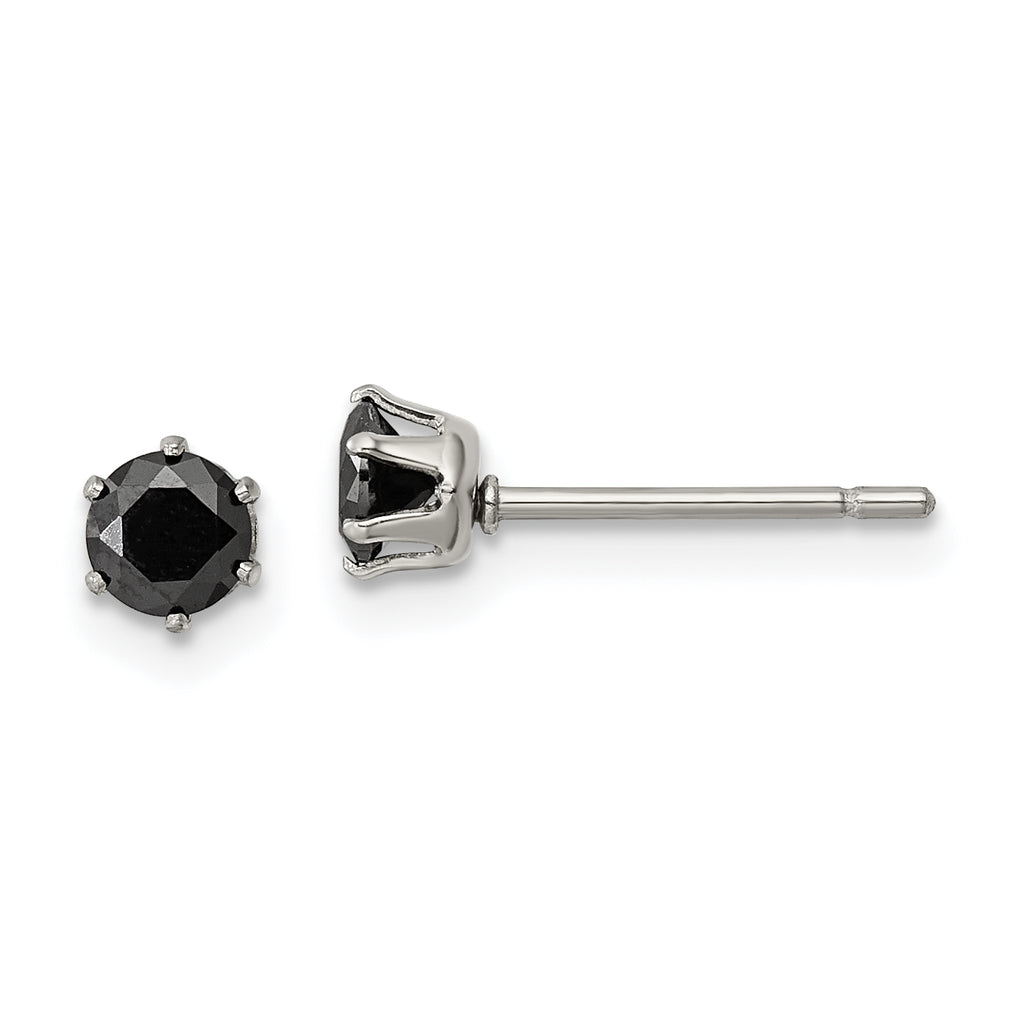Chisel Stainless Steel Polished 4mm Black Round CZ Stud Post Earrings