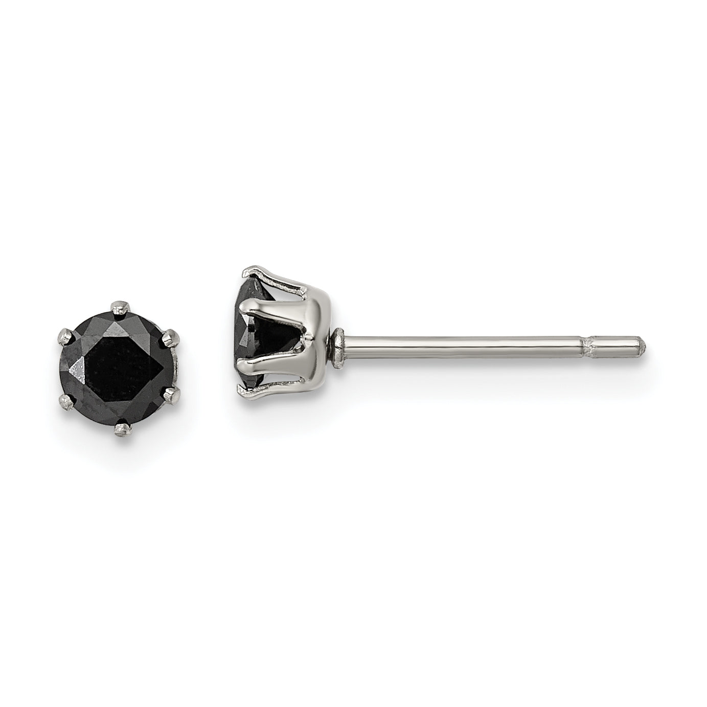 Chisel Stainless Steel Polished 4mm Black Round CZ Stud Post Earrings