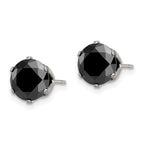 Black CZ Round Stud Earrings in Stainless Steel, 8mm