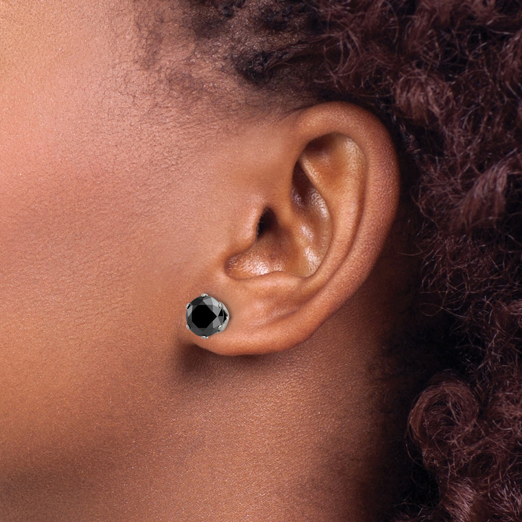 Black CZ Round Stud Earrings in Stainless Steel, 8mm