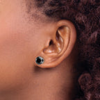 Black CZ Round Stud Earrings in Stainless Steel, 8mm