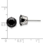 Black CZ Round Stud Earrings in Stainless Steel, 8mm