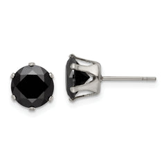 Chisel Stainless Steel Polished 8mm Black Round CZ Stud Post Earrings