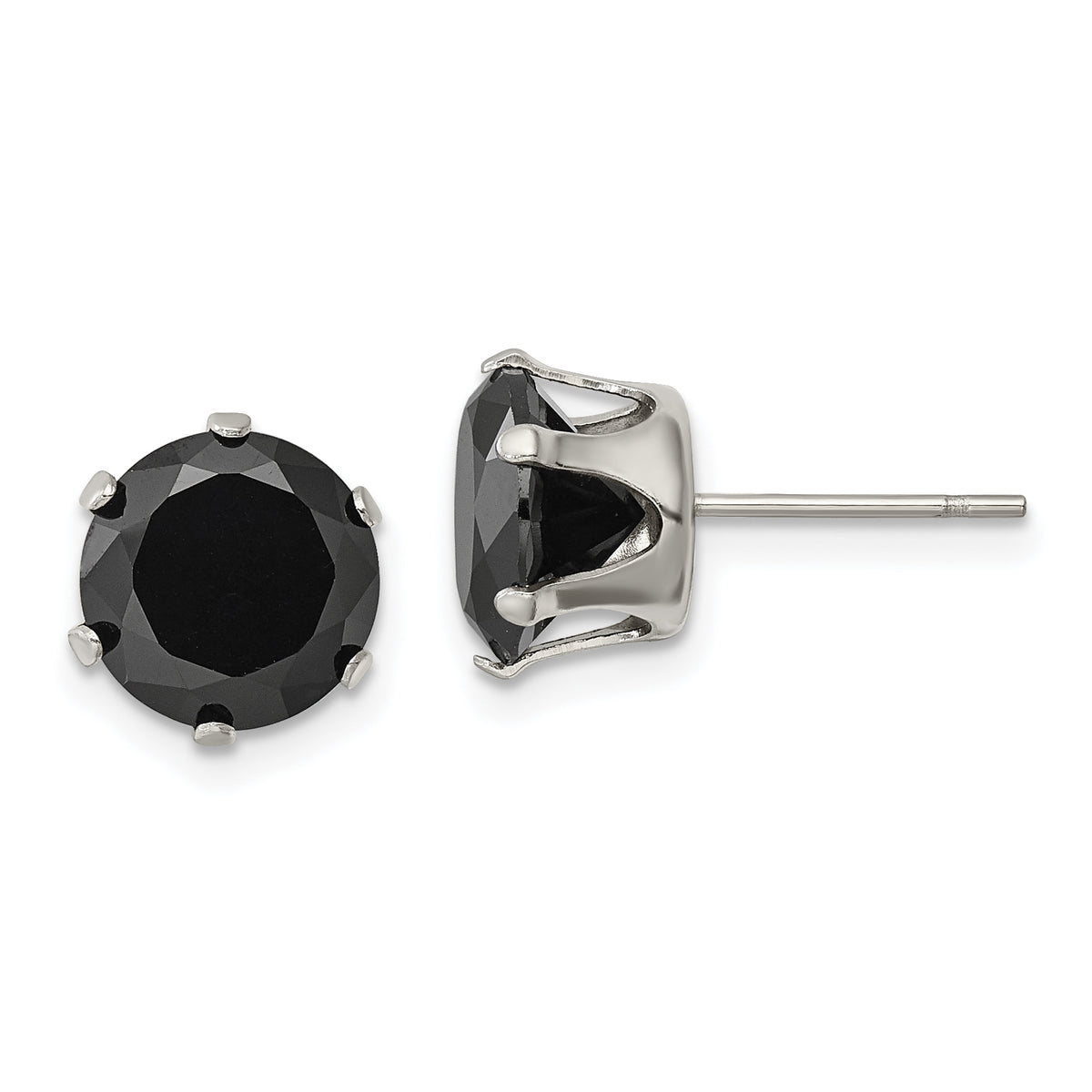 Chisel Stainless Steel Polished 9mm Black Round CZ Stud Post Earrings
