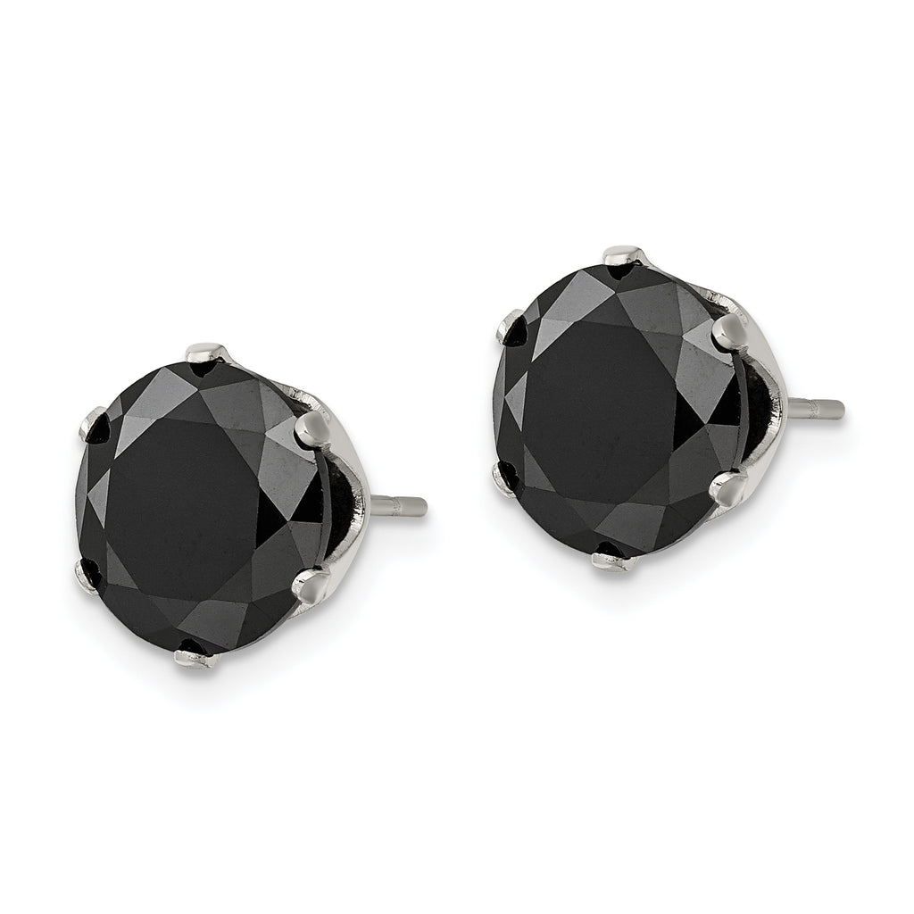 Black CZ Round Stud Earrings in Stainless Steel, 10mm