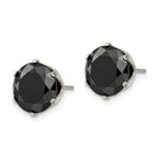 Black CZ Round Stud Earrings in Stainless Steel, 10mm