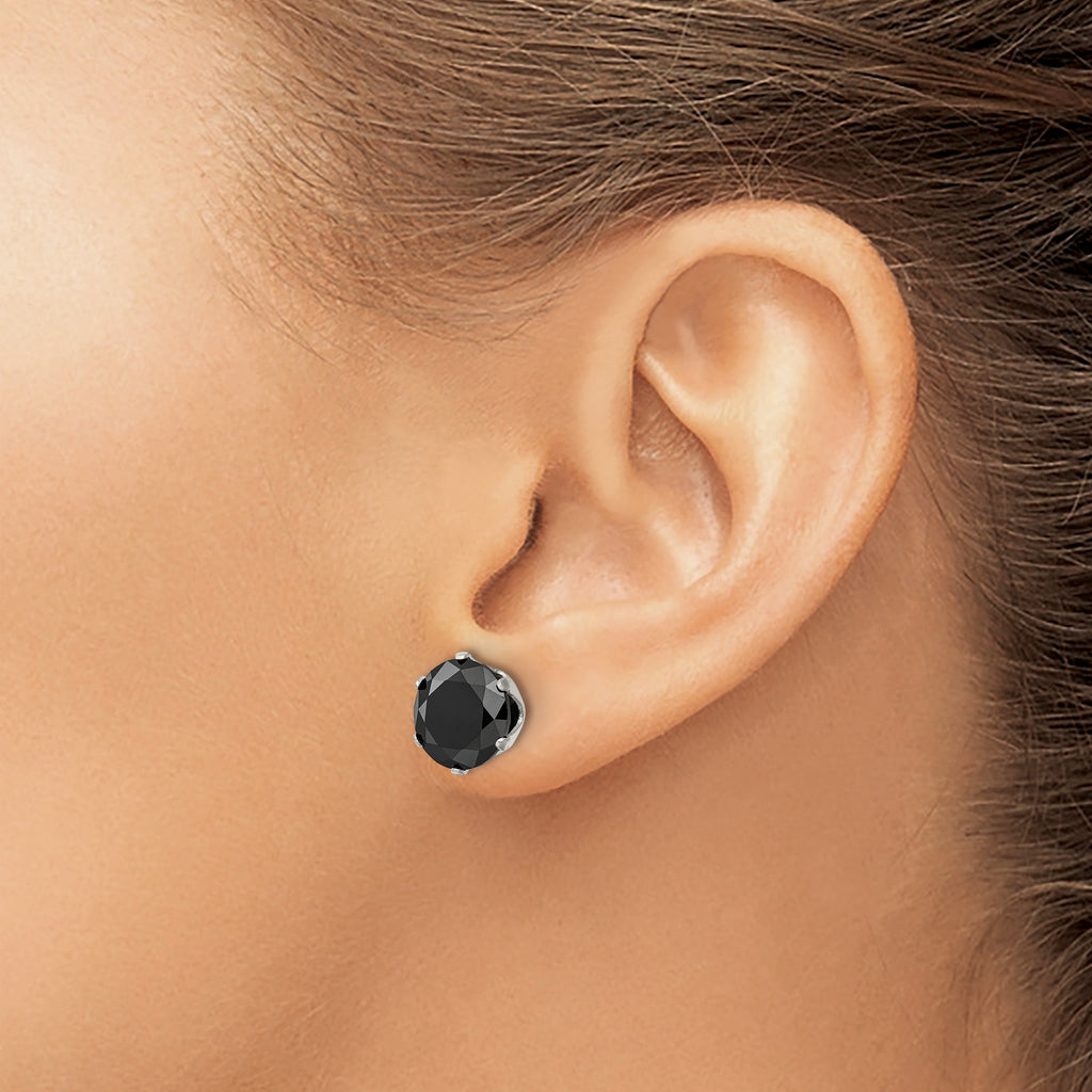 Black CZ Round Stud Earrings in Stainless Steel, 10mm