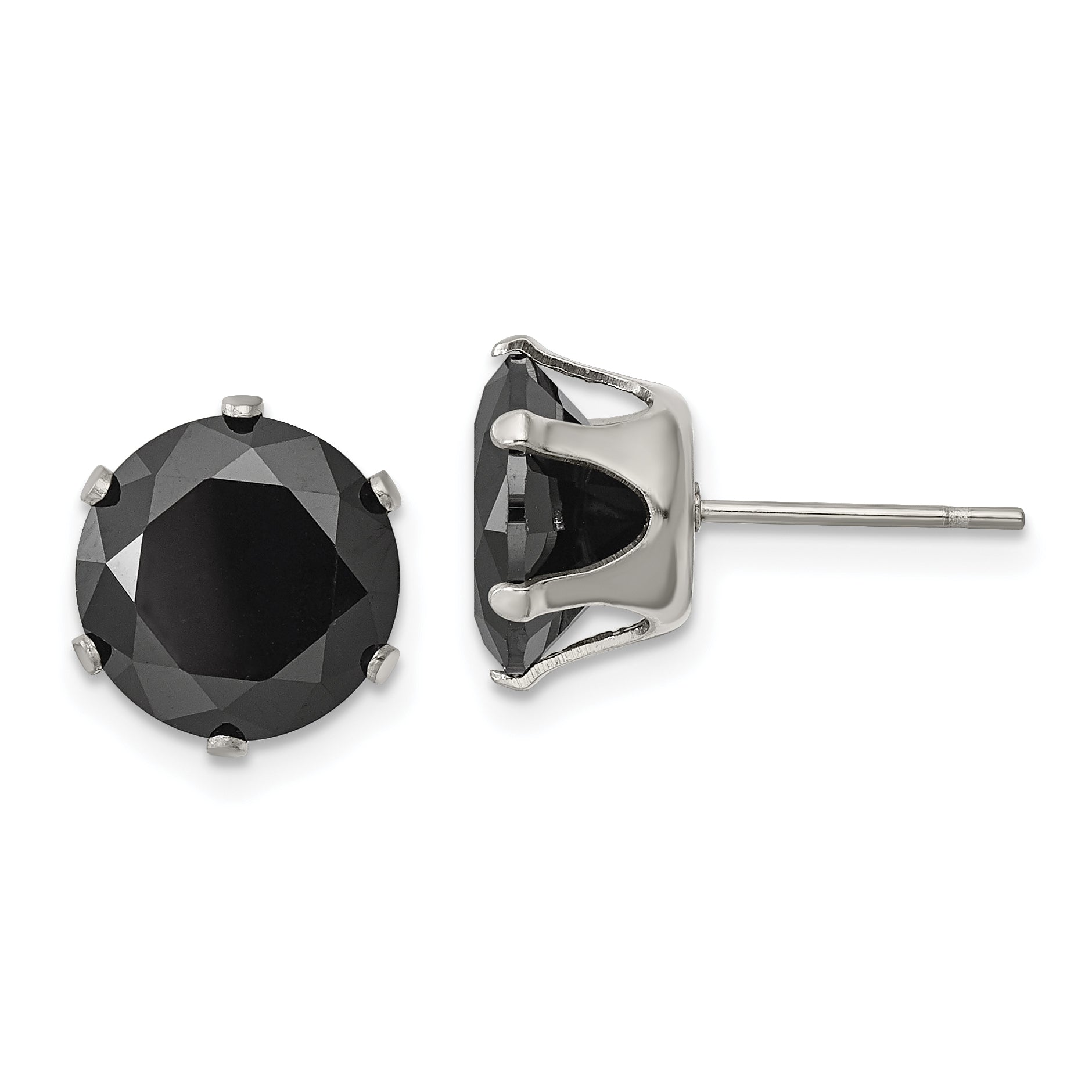 Chisel Stainless Steel Polished 10mm Black Round CZ Stud Post Earrings