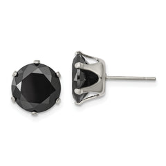 Chisel Stainless Steel Polished 10mm Black Round CZ Stud Post Earrings