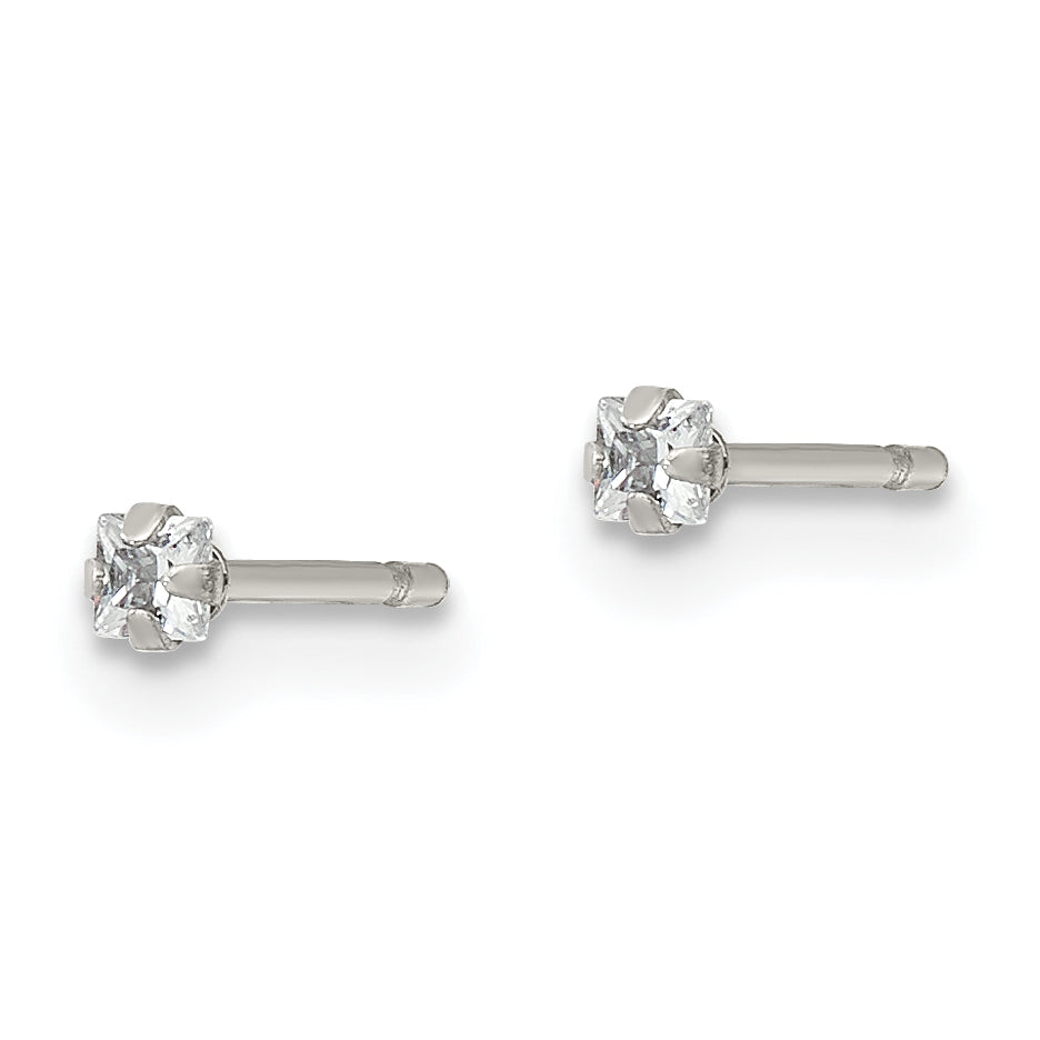 Chisel Stainless Steel Polished 2mm Square CZ Stud Post Earrings