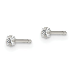 Chisel Stainless Steel Polished 2mm Square CZ Stud Post Earrings