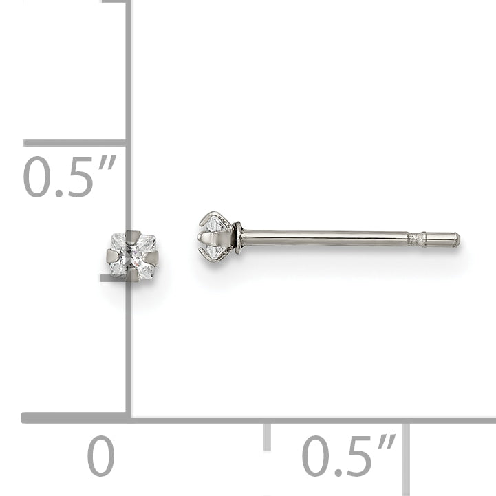 Chisel Stainless Steel Polished 2mm Square CZ Stud Post Earrings