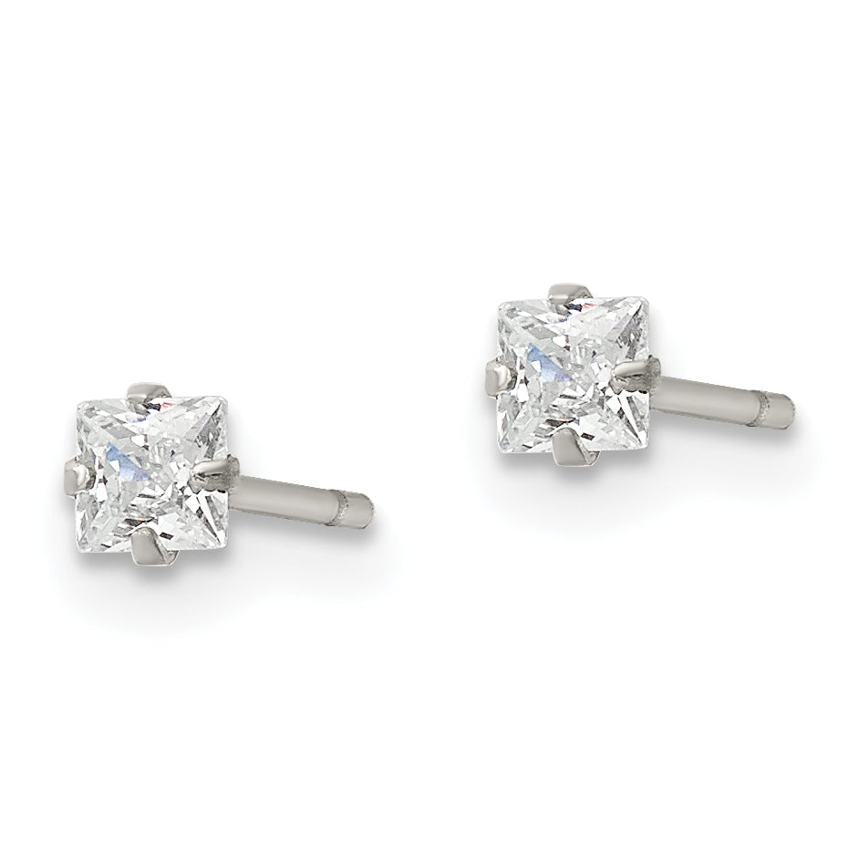 Chisel Stainless Steel Polished 3mm Square CZ Stud Post Earrings