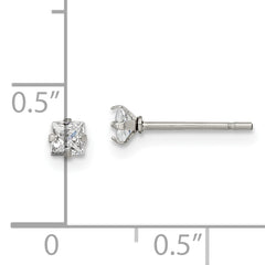Chisel Stainless Steel Polished 3mm Square CZ Stud Post Earrings