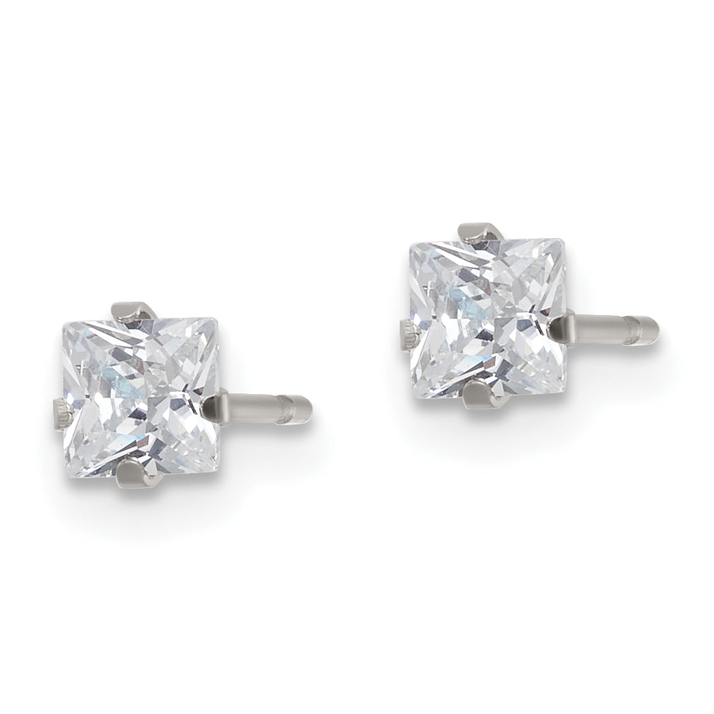 Square CZ Stud Earrings in Stainless Steel, 4mm