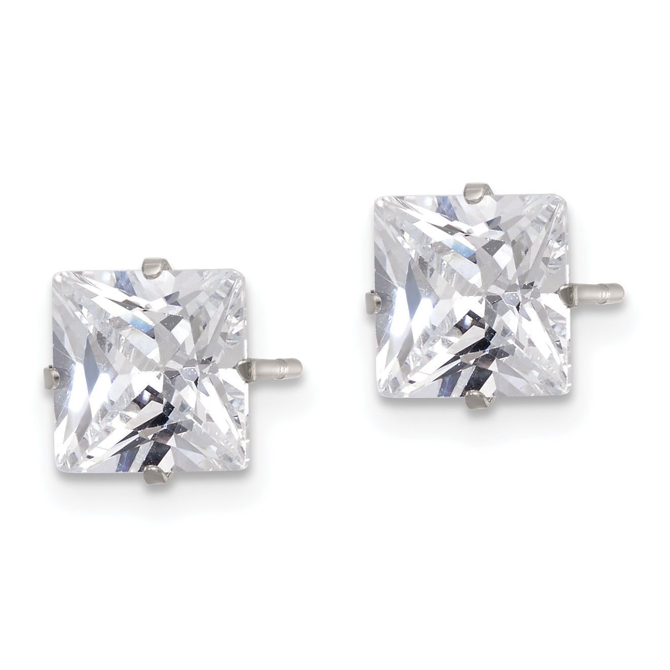 Square CZ Stud Earrings in Stainless Steel, 7mm
