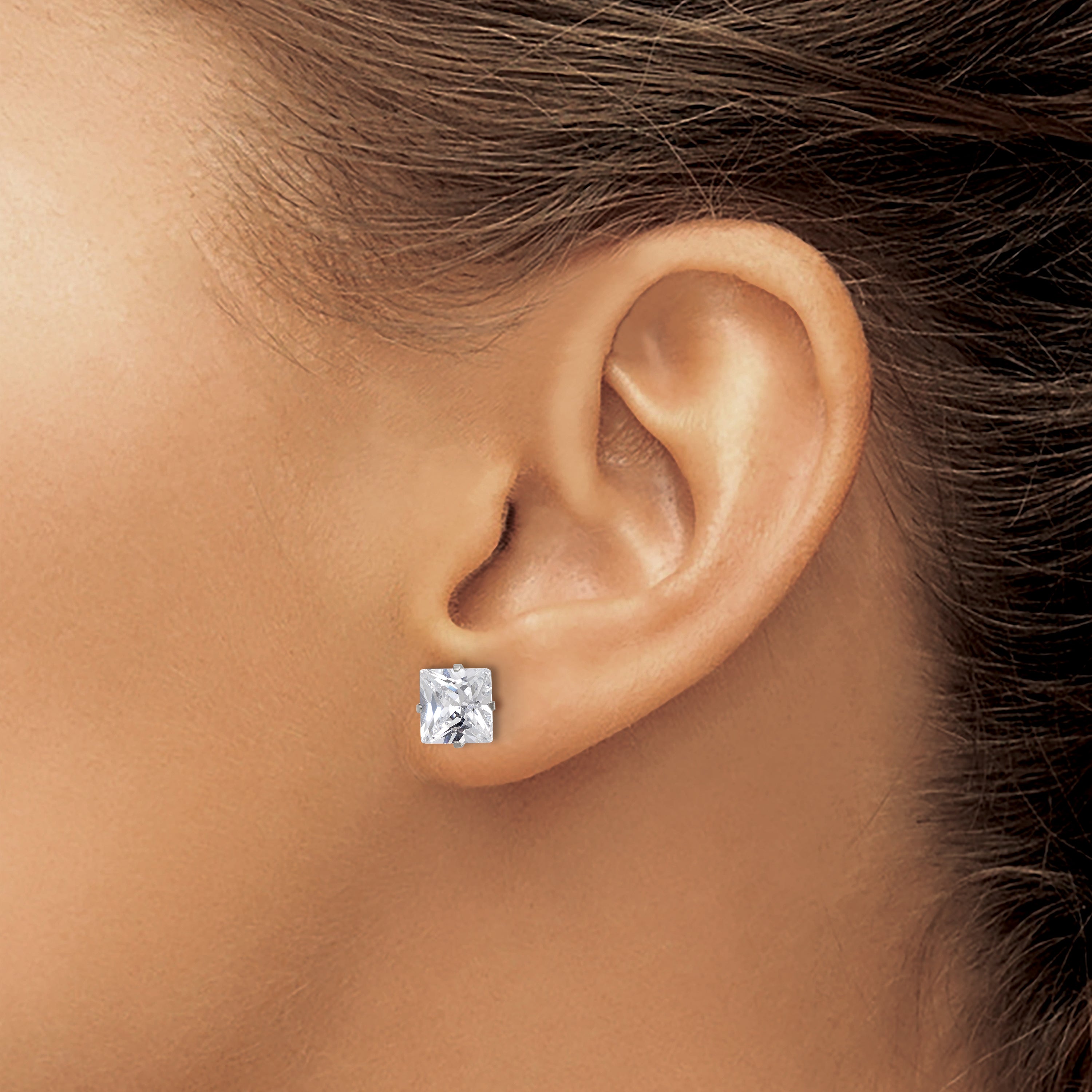 Square CZ Stud Earrings in Stainless Steel, 7mm