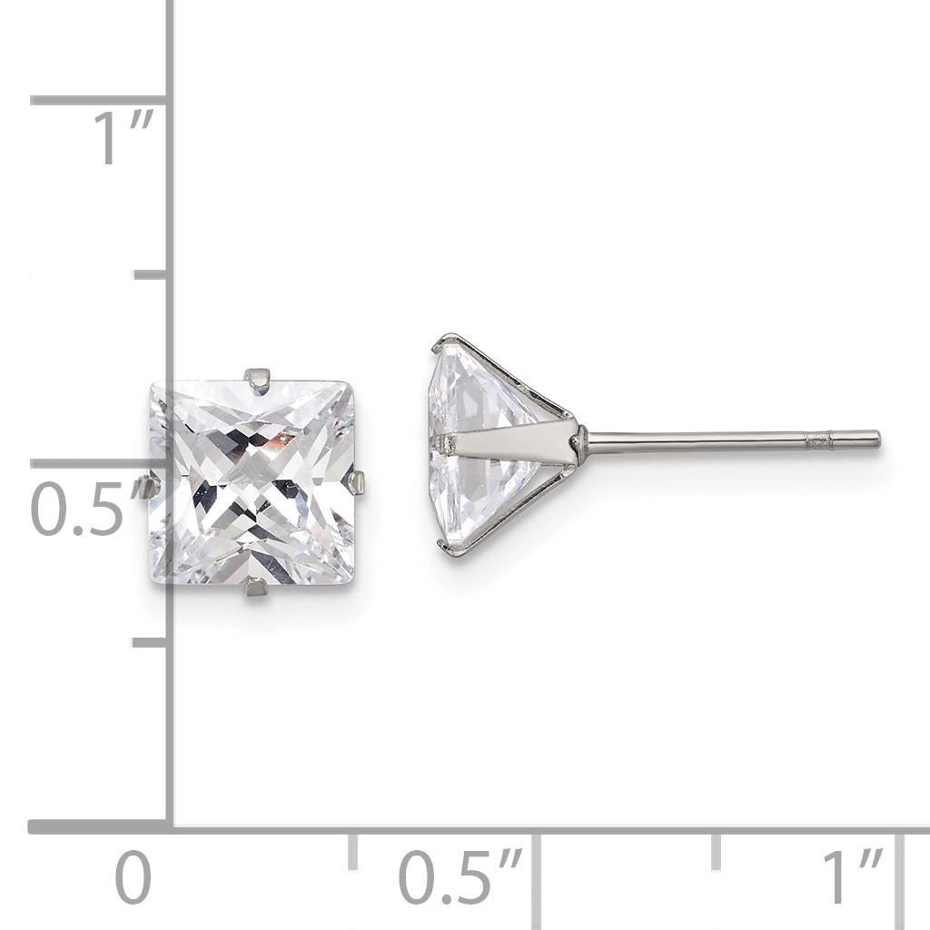 Square CZ Stud Earrings in Stainless Steel, 7mm