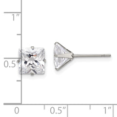 Chisel Stainless Steel Polished 7mm Square CZ Stud Post Earrings