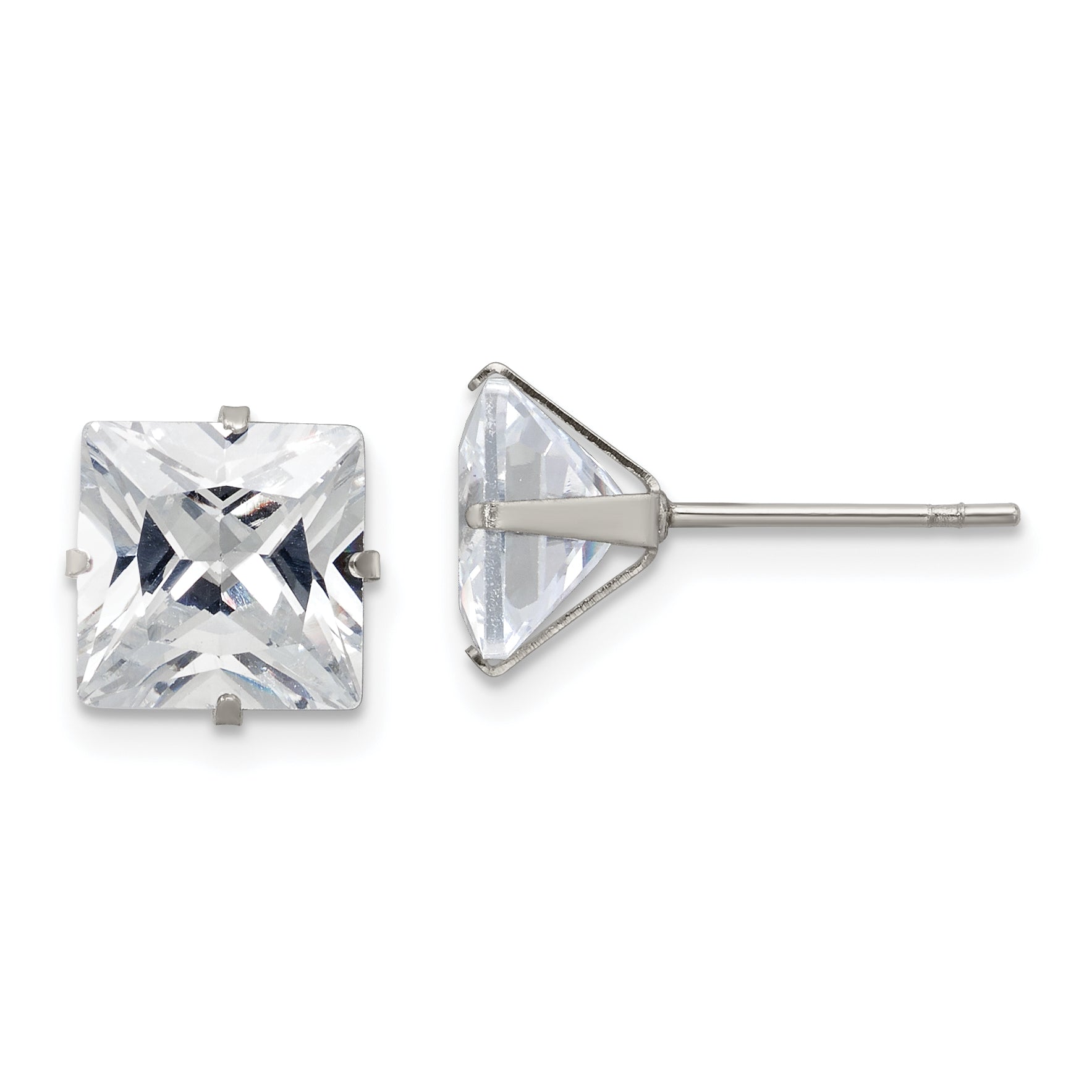 Chisel Stainless Steel Polished 8mm Square CZ Stud Post Earrings