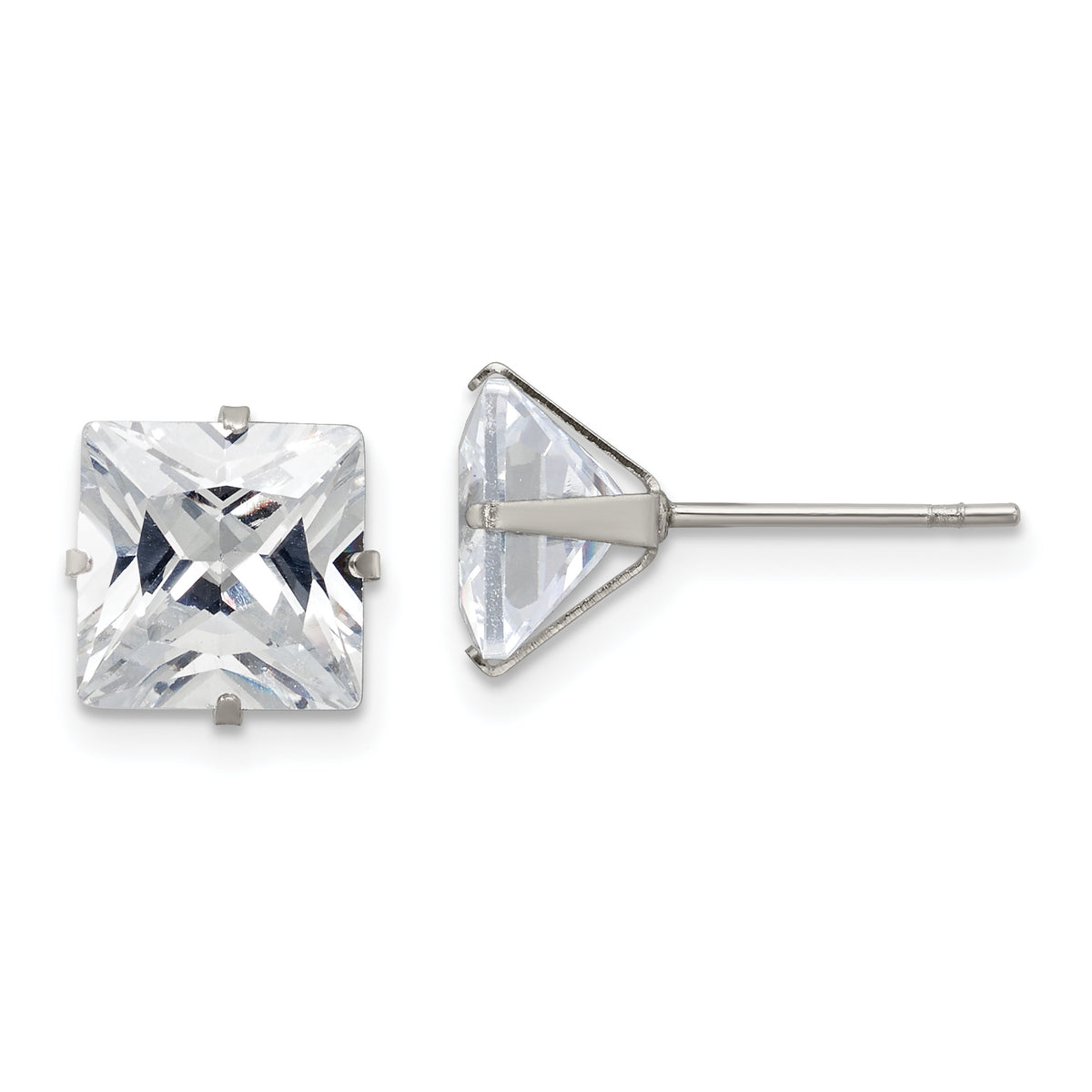 Chisel Stainless Steel Polished 8mm Square CZ Stud Post Earrings