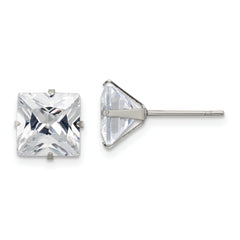 Chisel Stainless Steel Polished 8mm Square CZ Stud Post Earrings