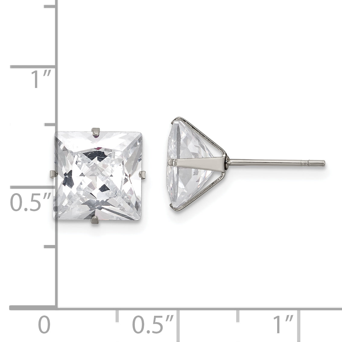 Chisel Stainless Steel Polished 9mm Square CZ Stud Post Earrings