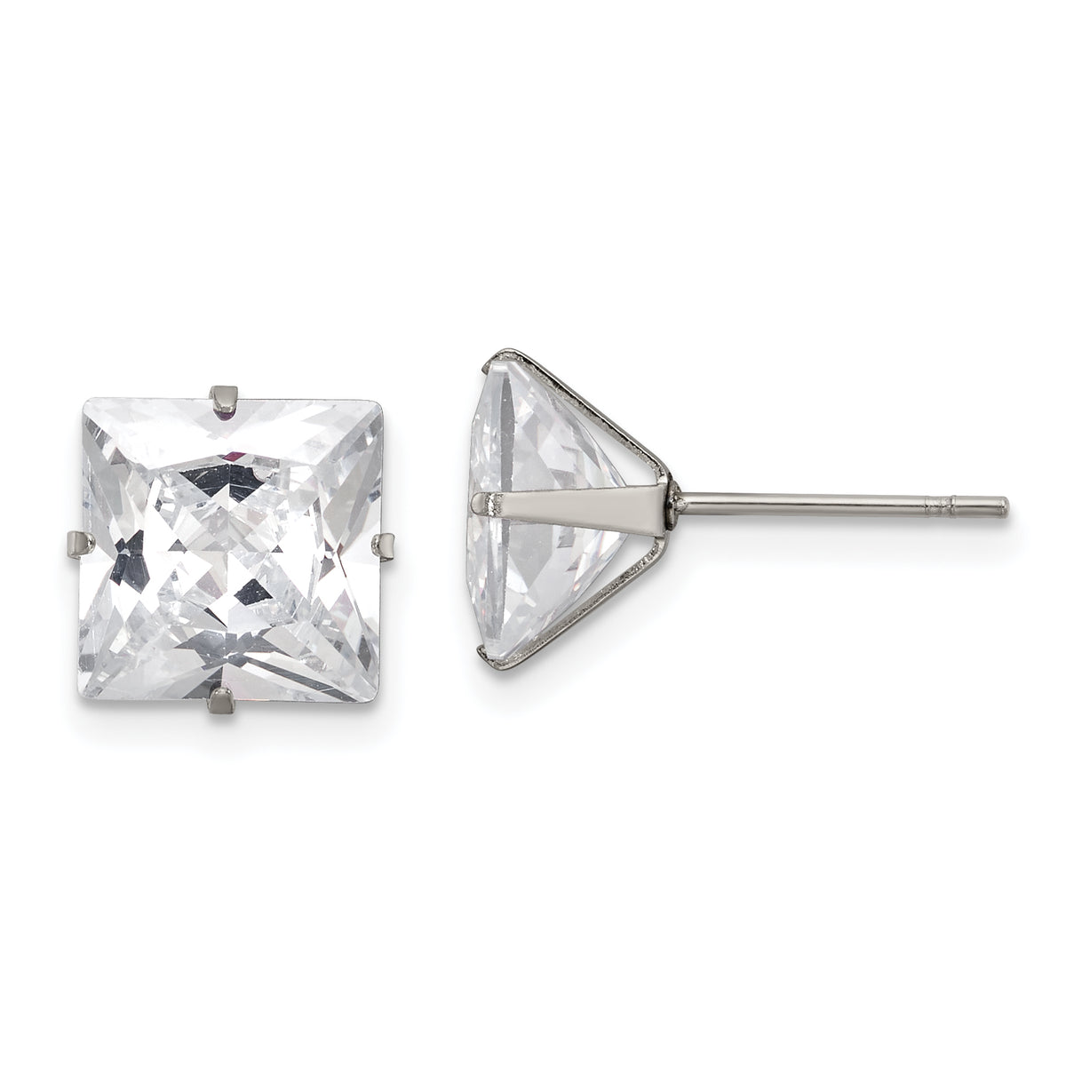 Chisel Stainless Steel Polished 9mm Square CZ Stud Post Earrings