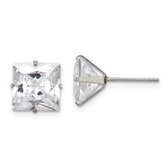 Chisel Stainless Steel Polished 9mm Square CZ Stud Post Earrings