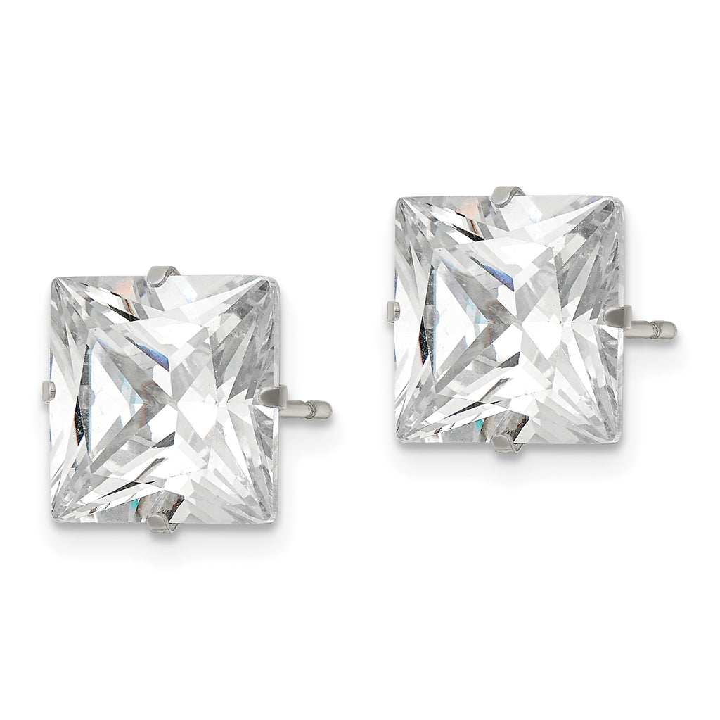 Square CZ Stud Earrings in Stainless Steel, 10mm