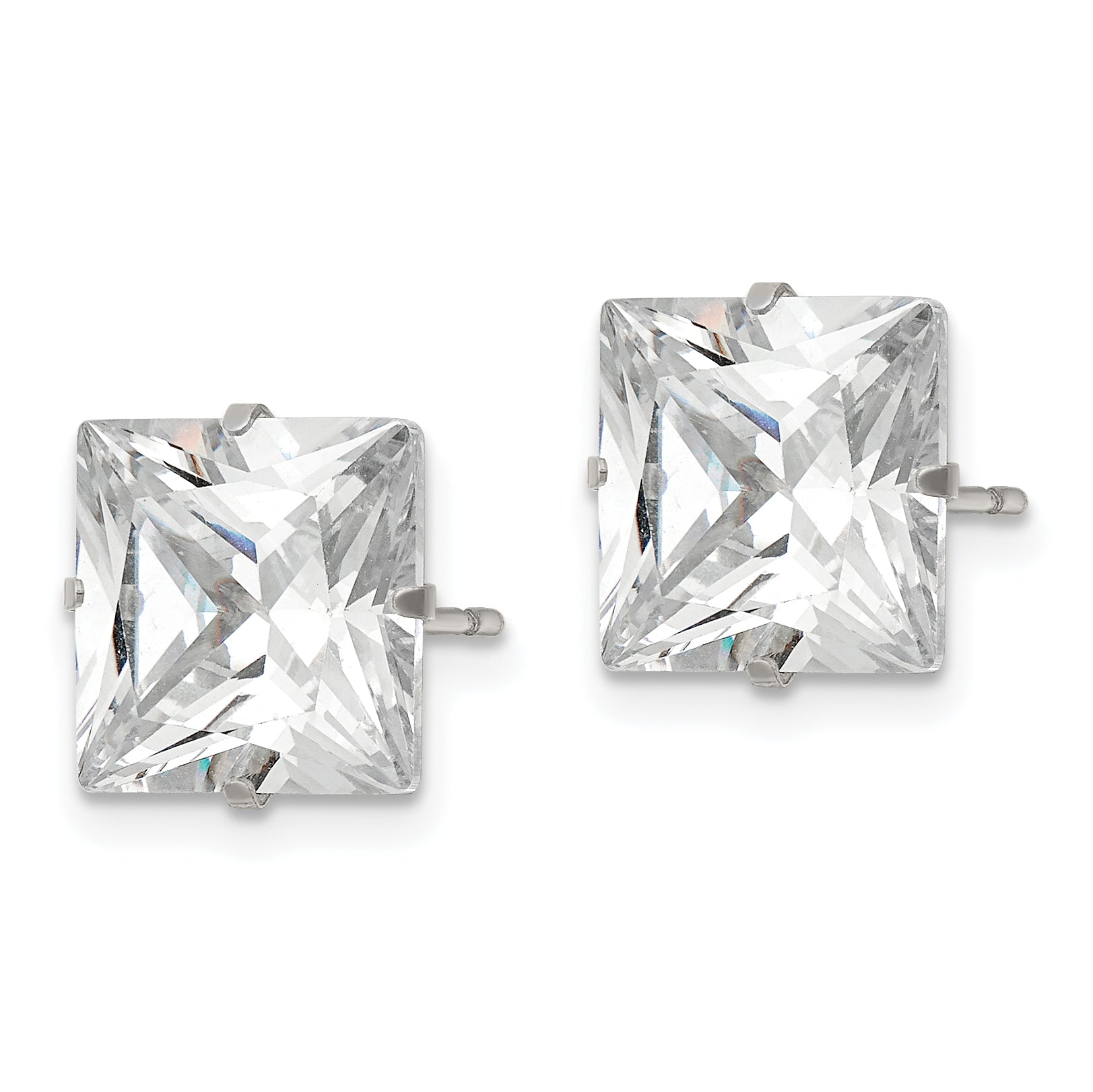 Square CZ Stud Earrings in Stainless Steel, 10mm