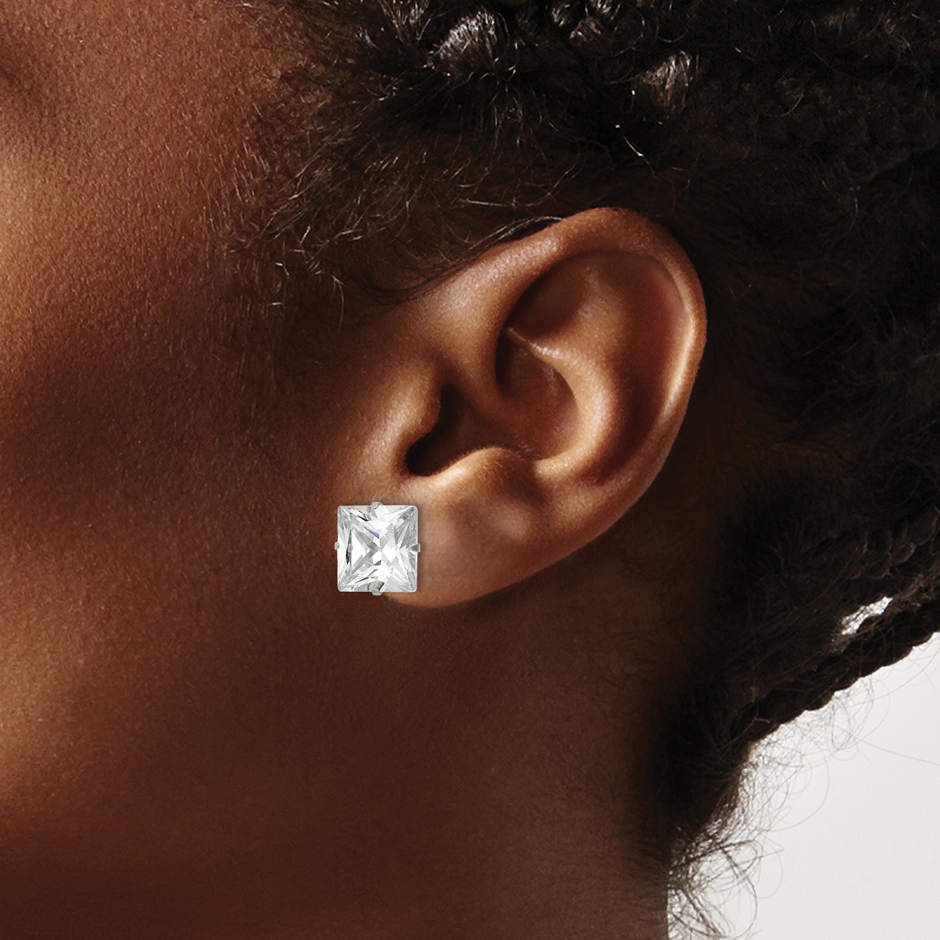 Square CZ Stud Earrings in Stainless Steel, 10mm