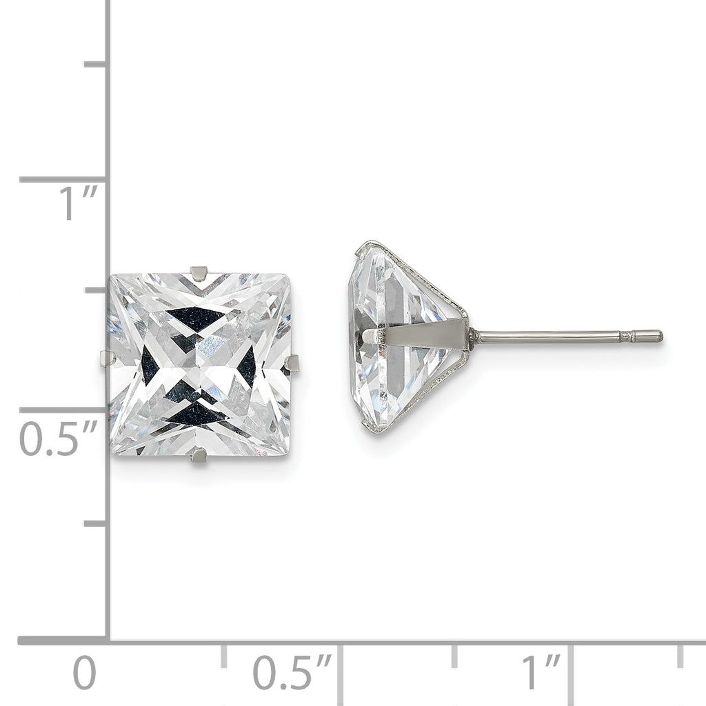 Square CZ Stud Earrings in Stainless Steel, 10mm