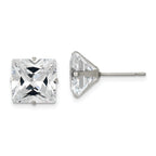 Chisel Stainless Steel Polished 10mm Square CZ Stud Post Earrings