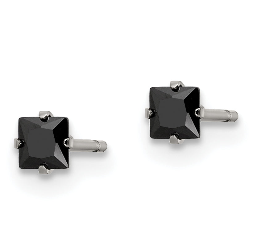 Chisel Stainless Steel Polished 3mm Black Square CZ Stud Post Earrings