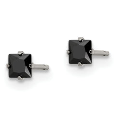 Chisel Stainless Steel Polished 3mm Black Square CZ Stud Post Earrings