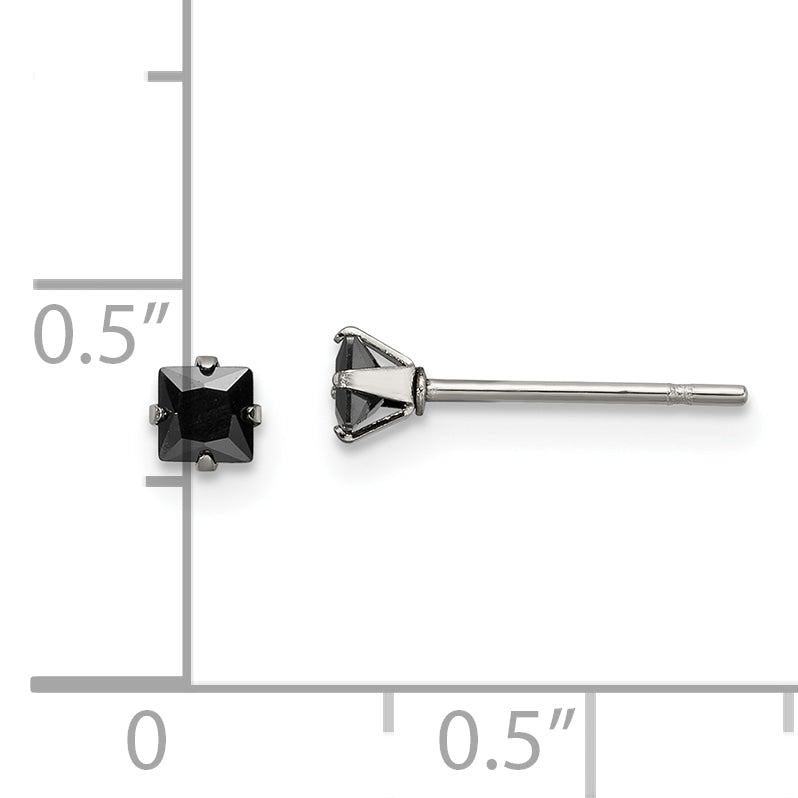 Chisel Stainless Steel Polished 3mm Black Square CZ Stud Post Earrings